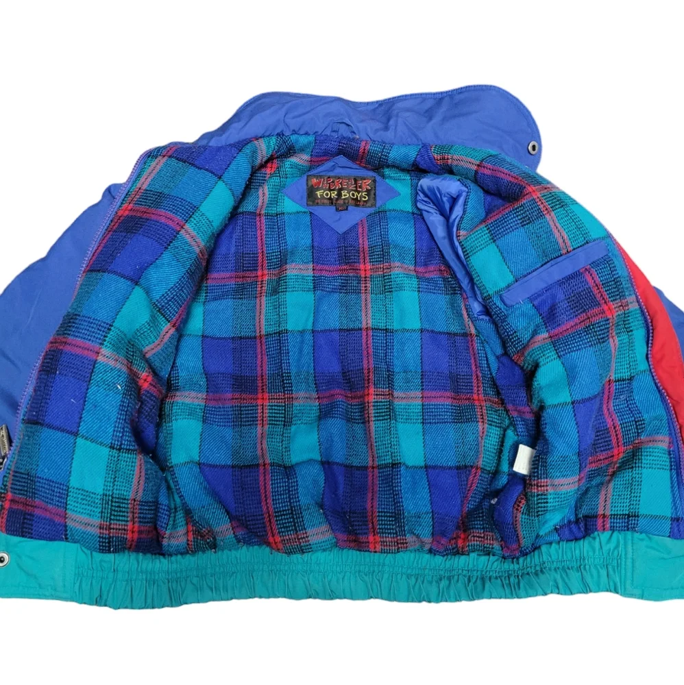 Vintage 1990s Windbreaker for Boys colorblock teal, blue, red winter coat